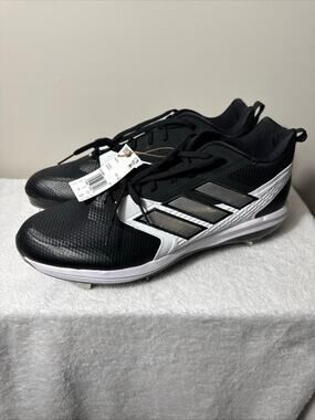 adidas Icon 8 baseball cleats men’s size 17 black silver white NWT metal